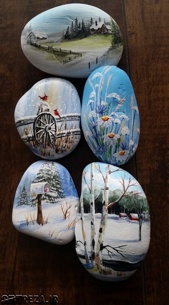نقاشی زمستان روی سنگها